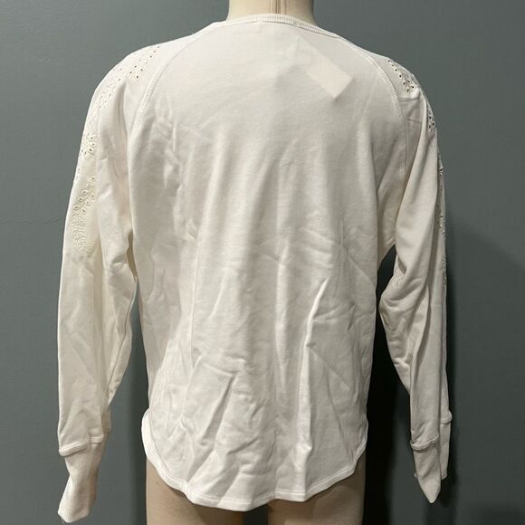 NWT SugarLips White Floral Embroidered Tie Front Long Sleeve Sweatshirt Size Sm - Picture 2 of 7